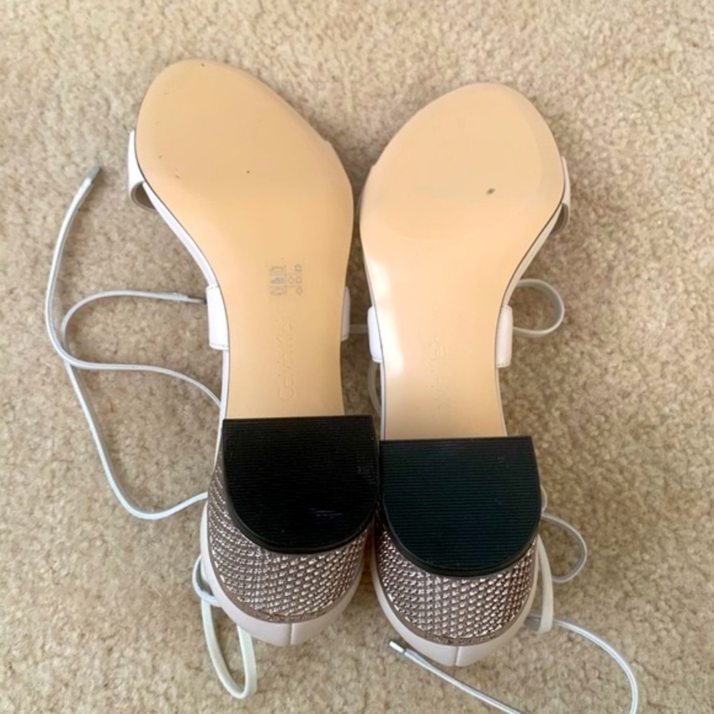 Calvin Klein Cream Leather Sandals With Metallic Heel - Picture 8 of 10